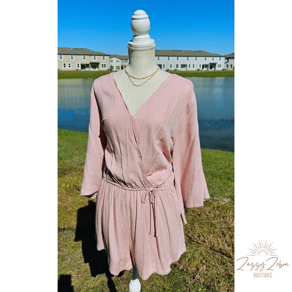 3/4 Sleeve Scallop Hem Shorts Romper - Dusty Rose - Umgee - LARGE